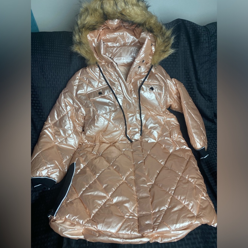 Girls Pink Quilted Fur Lined Hood Coat-Size 9-10